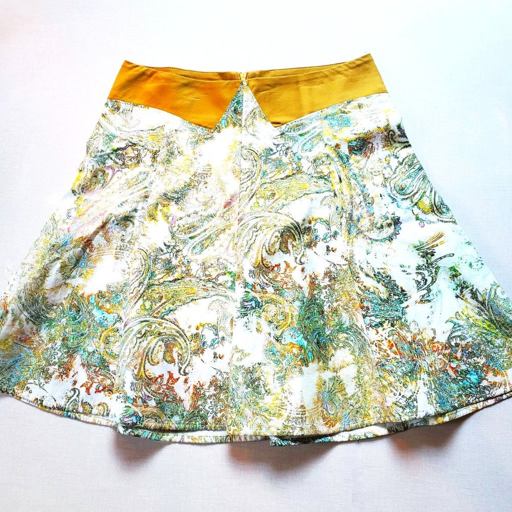 Annie 50 Paisley Green Ocre Retro Circle Mini Skirt